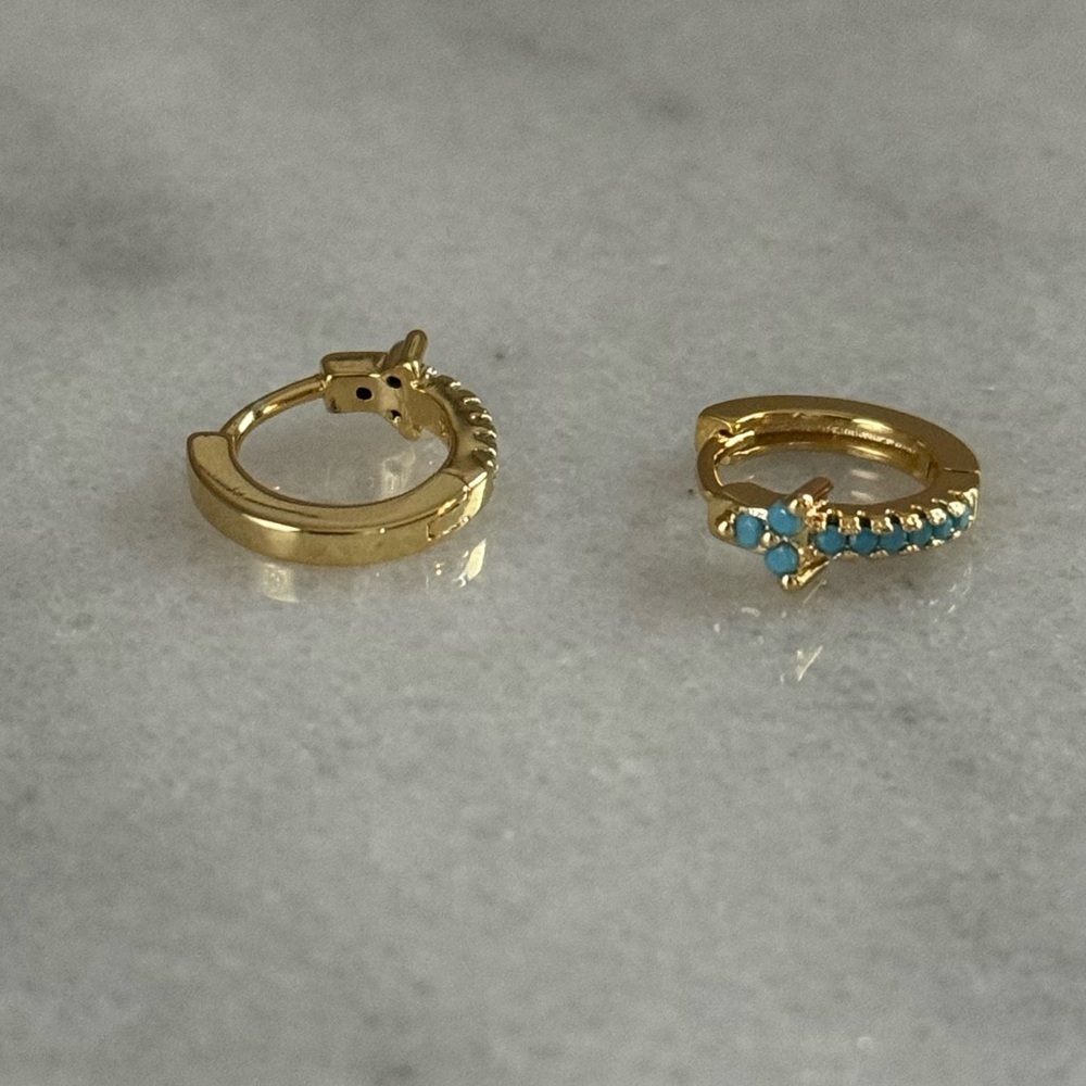 New Stock! Gold Turquoise Pave Huggie Hoop Flower Earrings 

Brand New - Picture 2 of 5